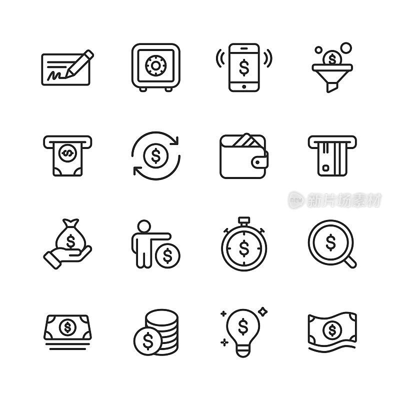 Money and Finance Line Icons. Editable Stroke. Pixel Perfect. For Mobile and Web. Contains such icons as Money, Wallet, Safe, Banking, Finance.